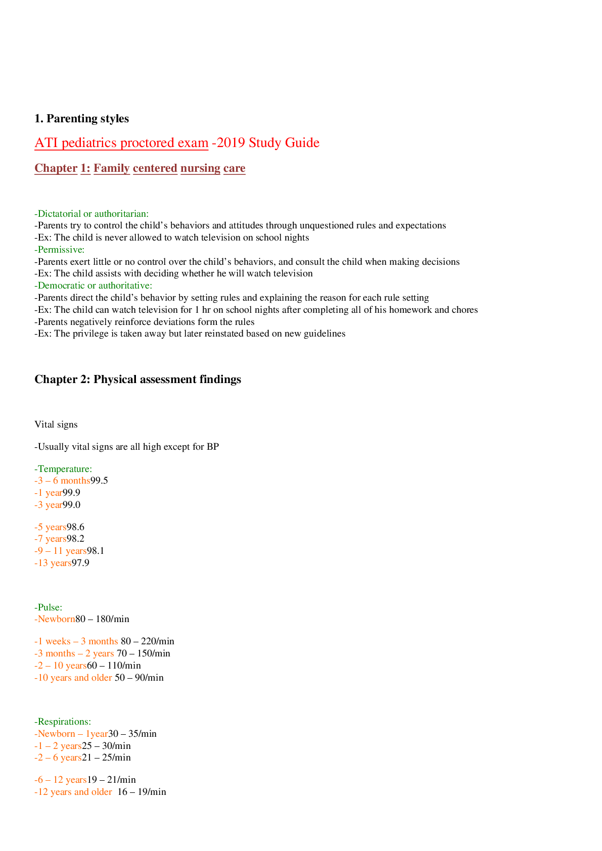 Preview image of ATI pediatrics proctored exam -2019 Study Guide document